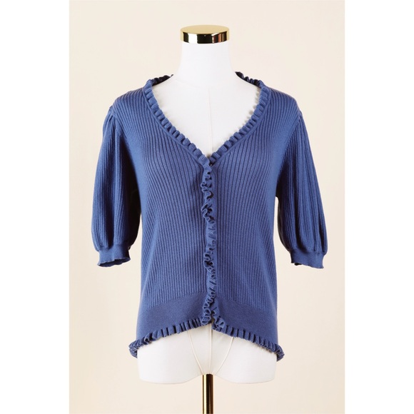 PAIGE Tops - Sz L PAIGE Tasha Short Sleeve Cotton & Silk Blend Cardigan In Blue Yonder EUC